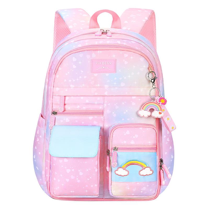 Gradient Color Kids' Backpack with Spine Protection - Rainbow Double-Shoulder for Girls & Boys, Weight-Reducing, Ideal for Elementary School.