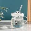 Kawaii Cups Cute Panda Glass Cup With Straw Cap Spoon Coffee Breakfast Cup Beer Mug Cups and Mugs Free Shipping Drinking Glasses