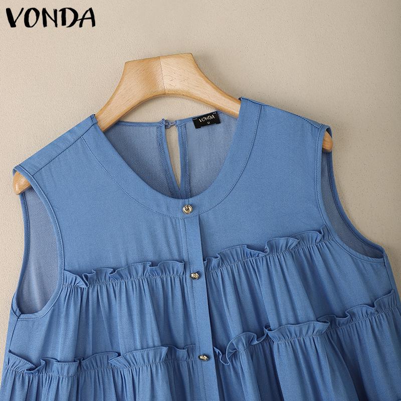 VONDA Women Casual Loose Sleeveless Ruffled Tank Tops