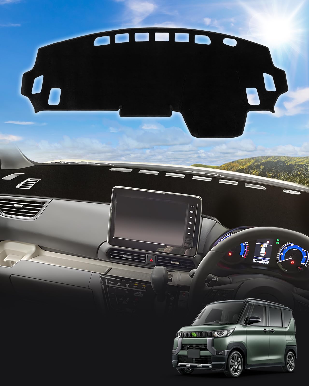 

Cartist Mitsubishi Delica Mini Серия B3 Модели приборной панели Без подушки безопасности Уменьшает блики и защищает приборную панель от солнца Прочный комплект из хлопкового вельвета