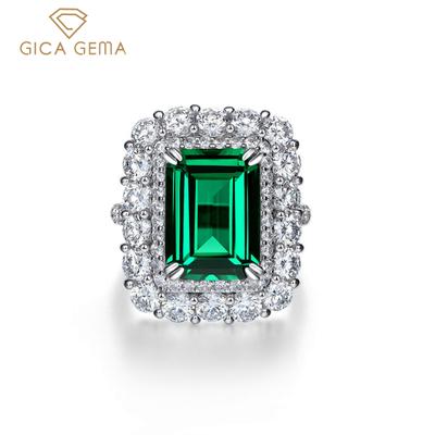 100% 925 Sterling Silver Created Moissanite Emerald Gemstone Wedding Engagement Ring Fine Jewelry