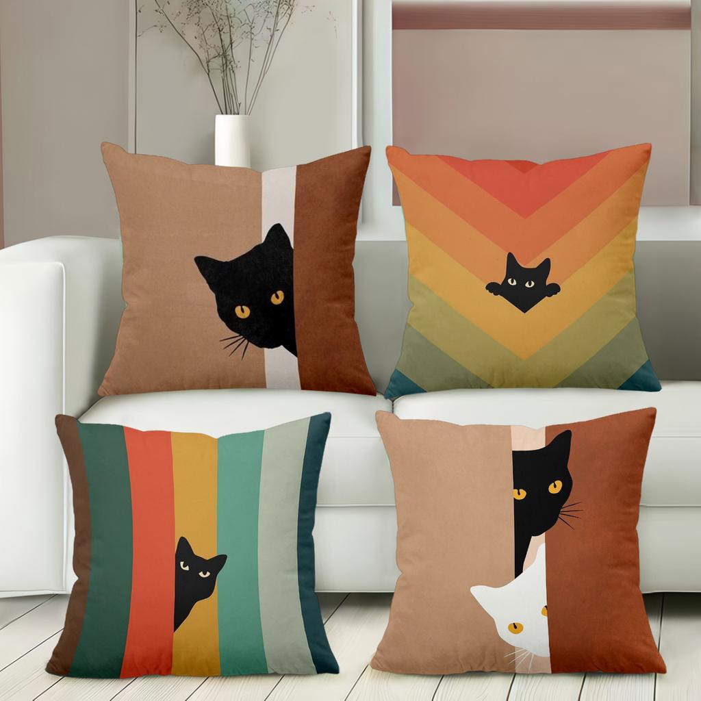Cute Black and White Cat Pattern Throw Pillow Cushions Polyester pillowcase, sofa decorative cushion cov Headboard Pillow