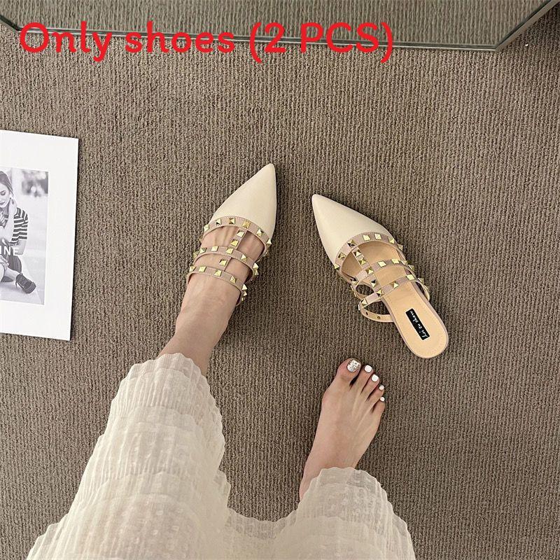 French Chic Low Heel Sandals With Studded Details For Daily Wear