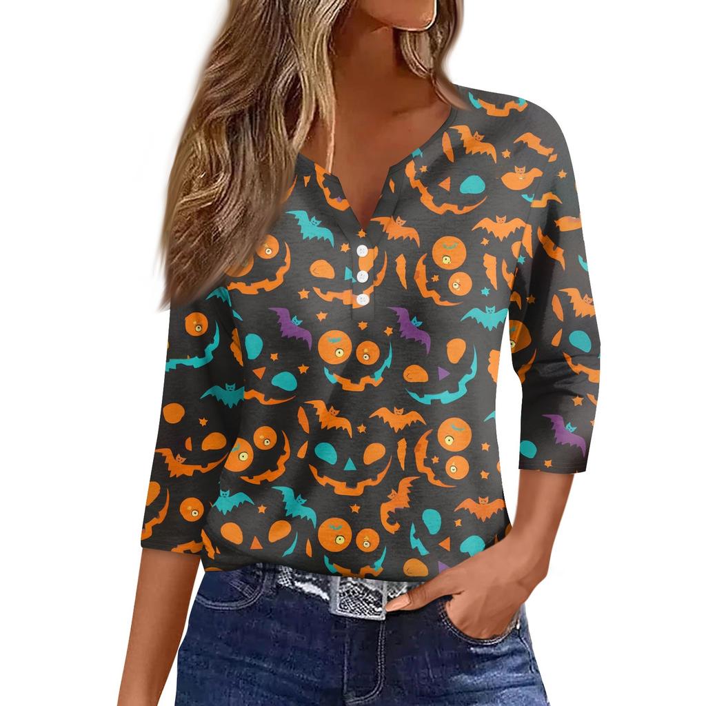 Women's Casual Fashion Sexy Comfortable V-Neck Halloween Seven Sleeve Top