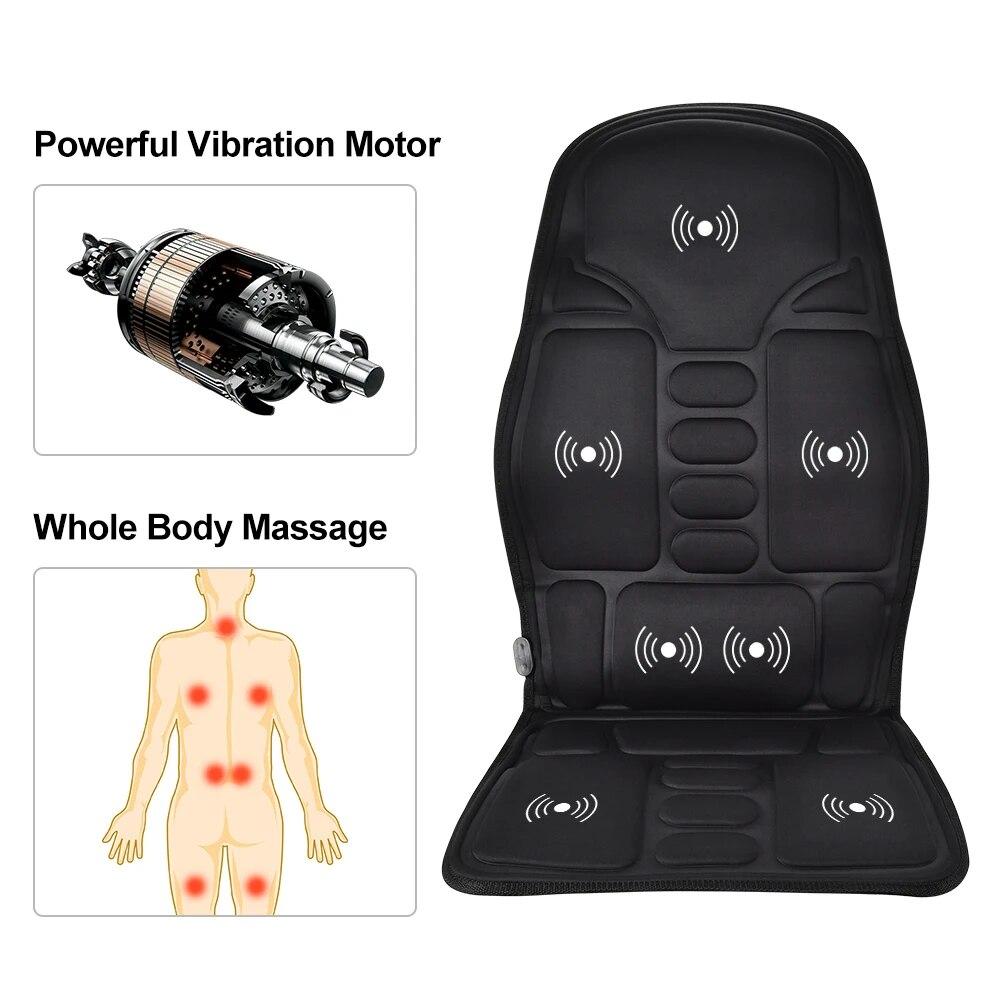 Electric Massage Chair Pad Heating Vibrating Back Massager Chair Cushion Car Home Office Lumbar Pain Relief with Remote Controls