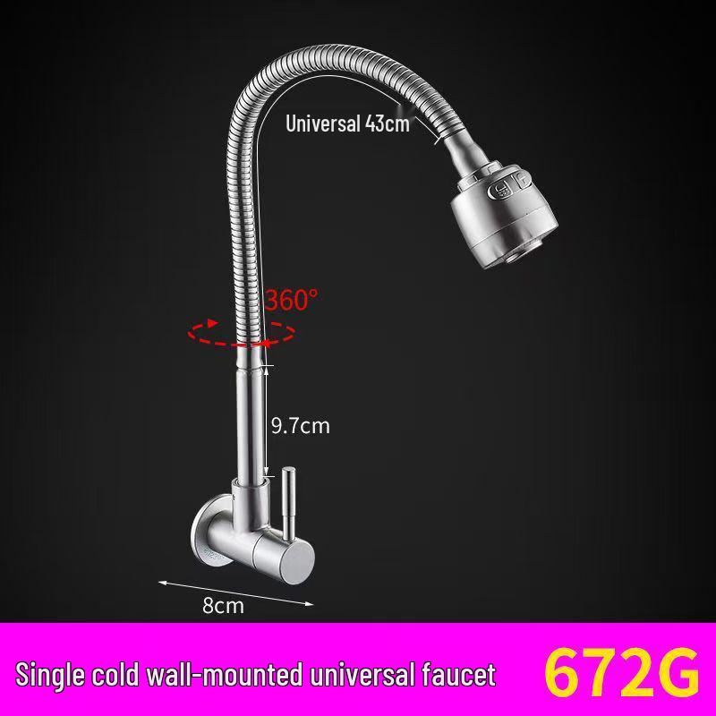 Rubinetto da parete in acciaio inossidabile 304 per cucina e lavabo, solo acqua fredda