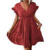 New summer women's clothing wrap shoulder sleeves solid color dress