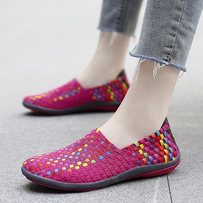 Summer Moccasin Pink Beach Shoes Women Multicolor Casual Weave Slip on Braided Purple Flats Sneakers Plus Size