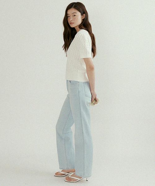 Lingseoul V-Neck Cable Knit Top-Ivory