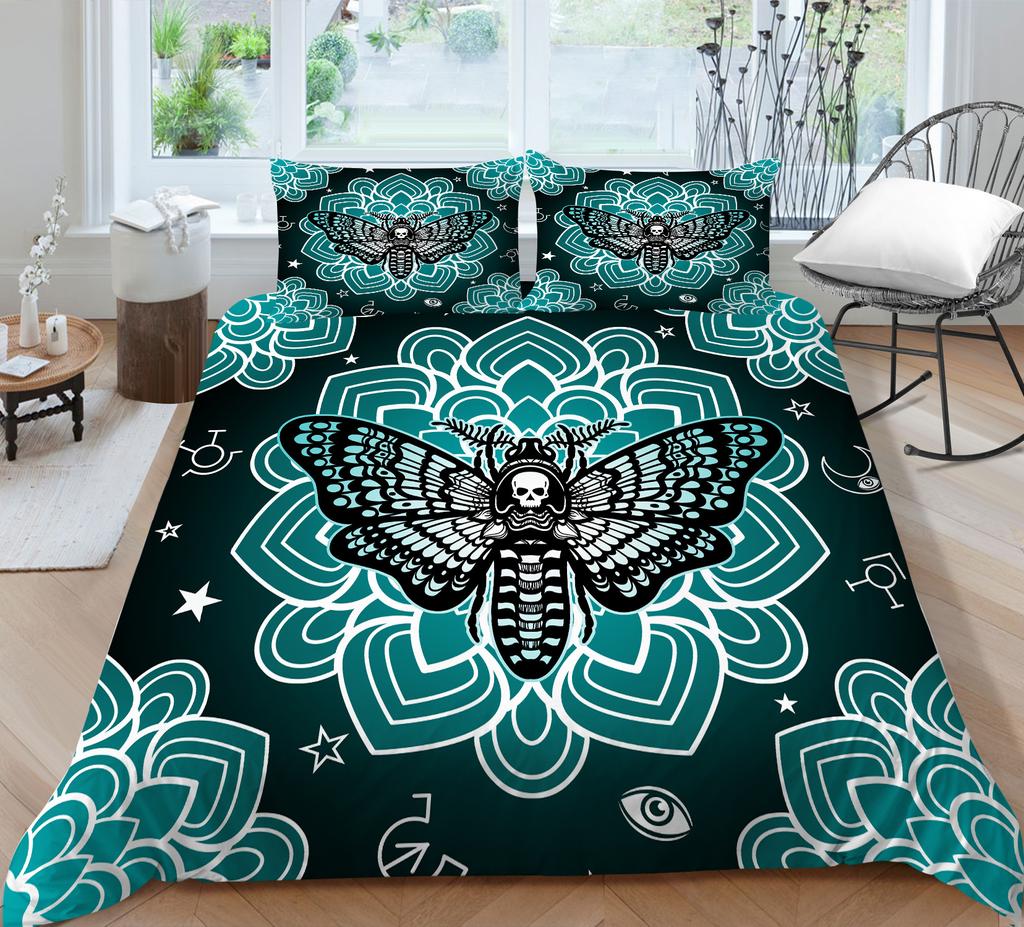 Moth Skull Digital Printing Polyester Quilt Cover Pillowcase Two Or Three Piece Set Polyester Fabric