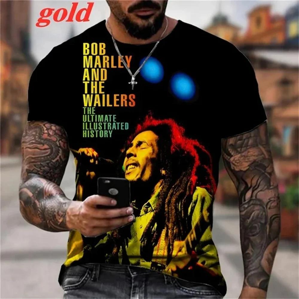 Summer Men's T-shirts Rock Bob Marley 3d Print O-neck Short Sleeve Street Hip-hop Shirt Oversized Tops