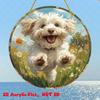 2D Flat Cute Dog Running Round Acrylic Decoration Sign, Home Decor Plaque Hanging Wall Art Decorative Garden Decoration for Room Door Signs Hanging Sq