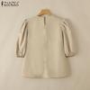 ZANZEA Kvinner Casual rund hals ensfarget løs kortermet bluse