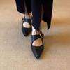 Sheepskin version~ French thick heel pointed single shoes women's shallow mouth versatile one-word buckle temperament retro Mary Jane high heels