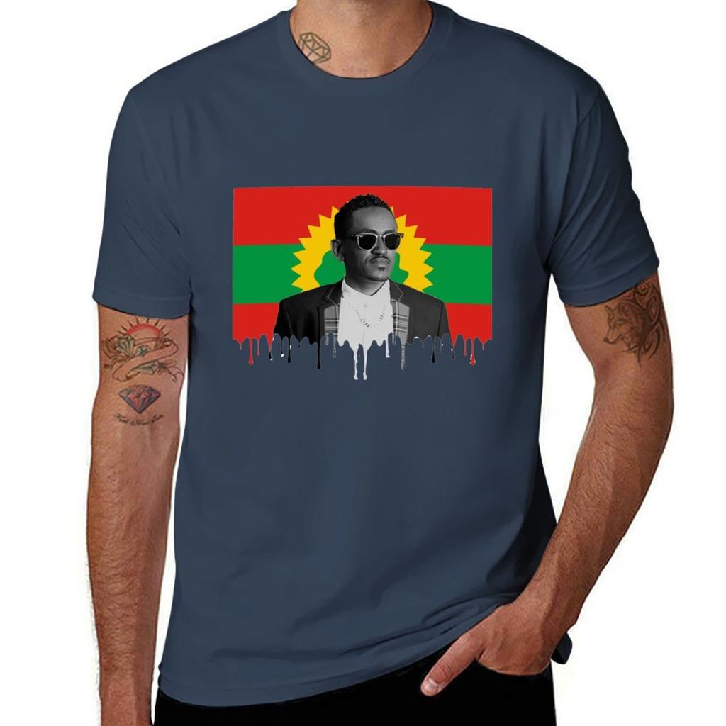 Hachalu Hundessa With Oromo Flag TShirt Big and Tall Solid Color TShirt