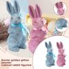 Easter Glitter Colorful Bunny Figurine, Creative Foam Simulation Home Decor,  Bunny With Bow