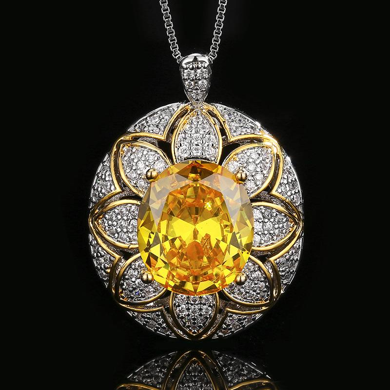Schmuckset Schmuck Ring Halskette Diamant Gelb Rosa Diamant Blütenform Luxus High-End Weiblich