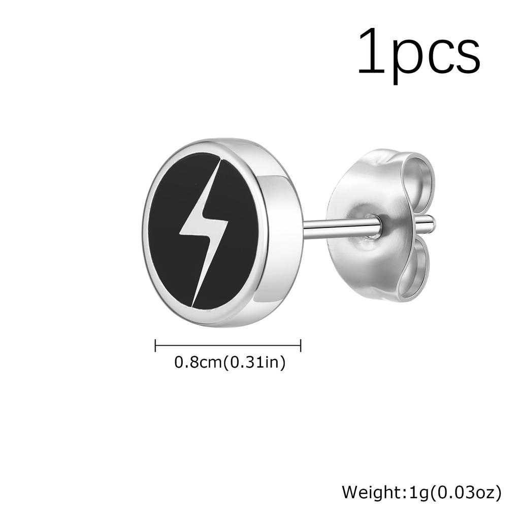 Punk Enamel Lightning Stud Earrings for Men,Stainless Steel Round Stud Earrings,Male Hiphop Piercing Jewelry Gift