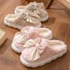 Cotton Slippers Women's Bow Autumn and Winter Thick-soled Non-slip Indoor Lightweight Plush Warm Wool Tray Confinement Shoes