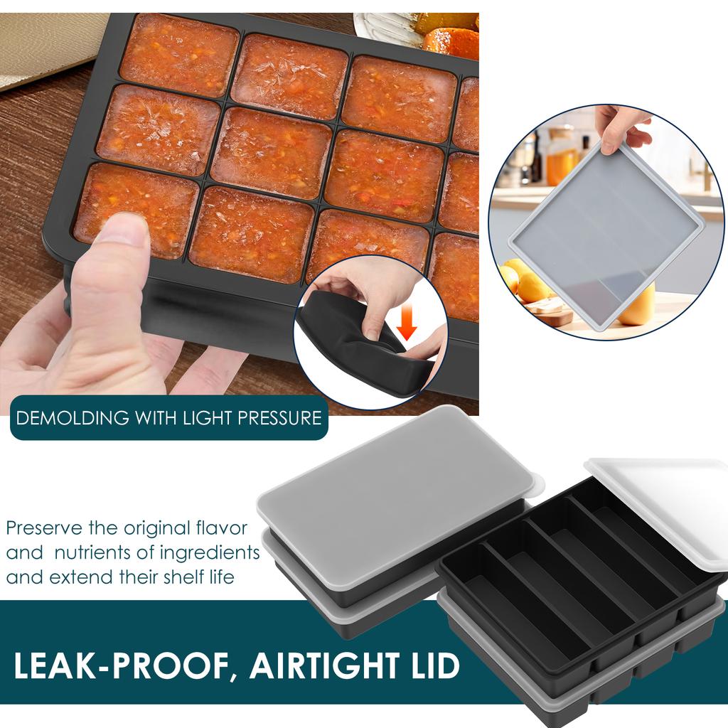 4Pcs Silicone Freezer Trays Ice Cube Molds 4 Long Slot and 15 Small Grid Soup Freezer Container Mold for Bar and Kitchen Gadgets
