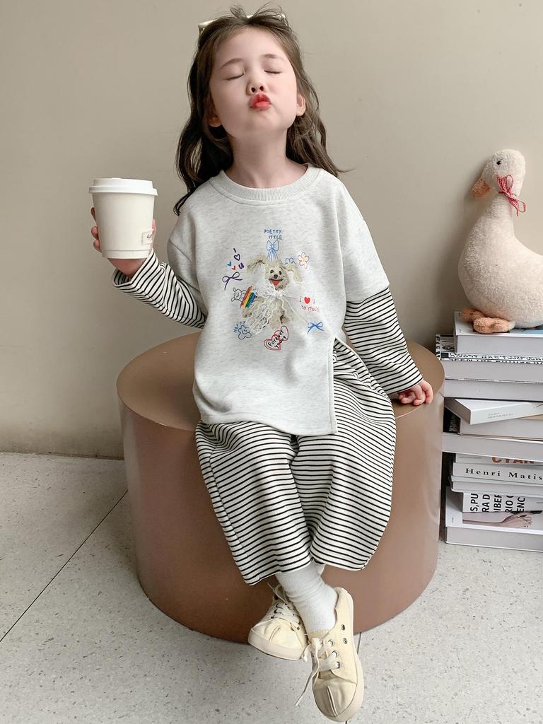 Φθινόπωρο 2025 Σετ Φούτερ & Φόρμας Color Block για Κορίτσια - Ριγέ Μακρυμάνικο Σετ Δύο Τεμαχίων