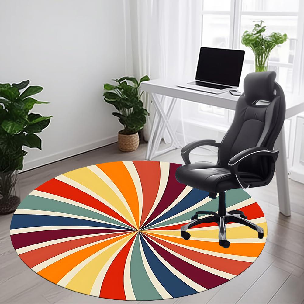 1PC Sunburst Pattern Color Wheel Office Round Area Rug, Mat Suitable For Office, Under Office Chairs Bedroom Living Room Home Decor, Room Deco