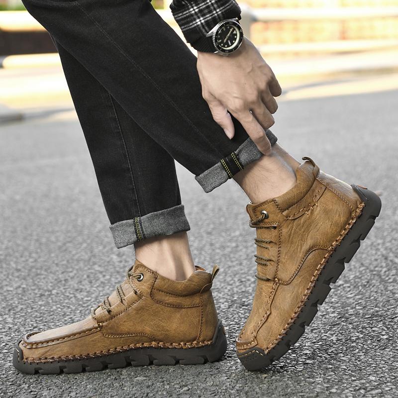 Handgemachte Stiefel aus Spaltleder für Herren, bequeme Stiefeletten für Herren, Freizeitschuhe, große Werkzeugschuhe