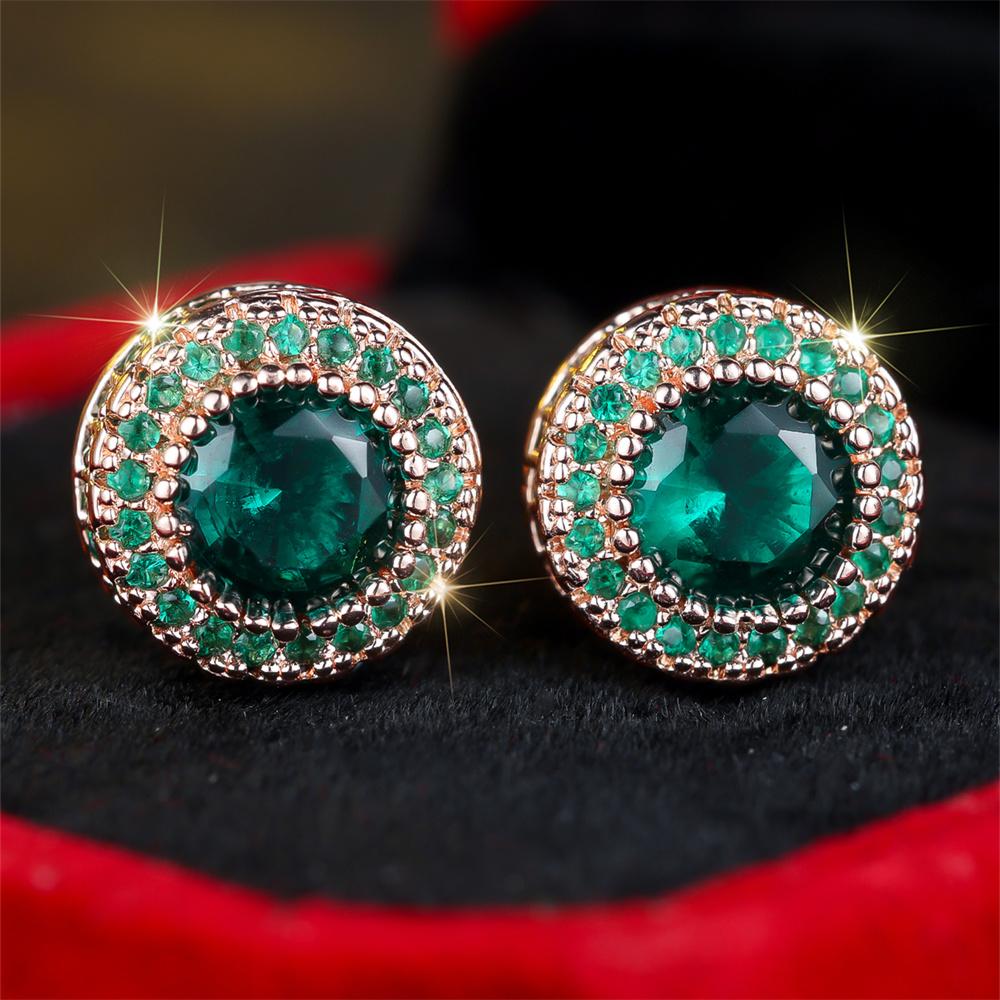 Trendy Green Crystal Zircon Round Stone Stud Earrings For Women Vintage Rose Gold Silver Color Wedding Jewelry Mother's Day Gift