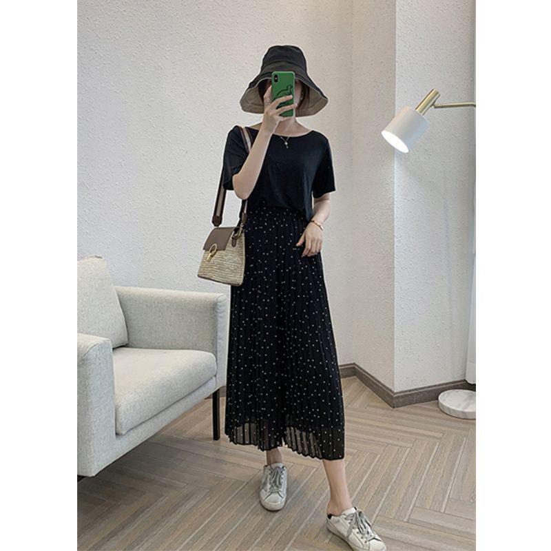 Chiffon Wide-Leg Pleated High-Waist Slimming Loose Fit Nine-Point Skirt Pants for Women