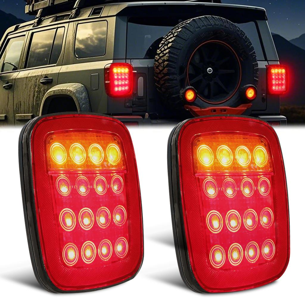 Ygmylandbb Truck Tail Light 24V Square LED Trailer Boat Light Truck Tail Light Turn Integrated Red and White Light 16 LED Set of 2 "Stop, Small,