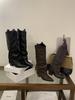 Earth Style Fiber Leather High-heeled Trouser Boots Women's Long Black Boots Autumn and Winter New Thick Heel Pointed Knight Boots