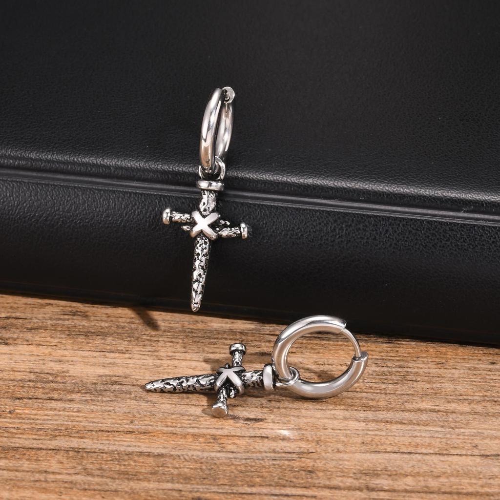 Nails Cross Hoop Earring for Men Boys,Waterproof Stainless Steel Huggies Earring,Gothic Rock Punk Jewelry Gifts