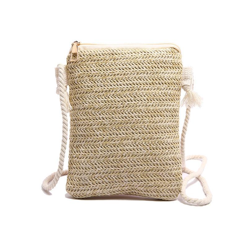 Straw Bag Women's 2025 New Solid Color Simple Shoulder Messenger Bag Travel Mobile Phone Bag Wallet Beach Women's Bag