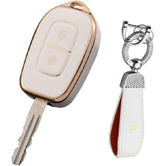 HIBEYO Soft TPU Key Fob Cover with Keychains for Renault Duster Kwid Dacia Sandero Master Megane Logan Key Case Shell 2 Buttons-Black