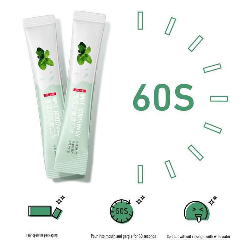Mint Refreshing Mouthwash: Freshens Breath, Cleans Mouth, Protects Teeth, Light and Portable.