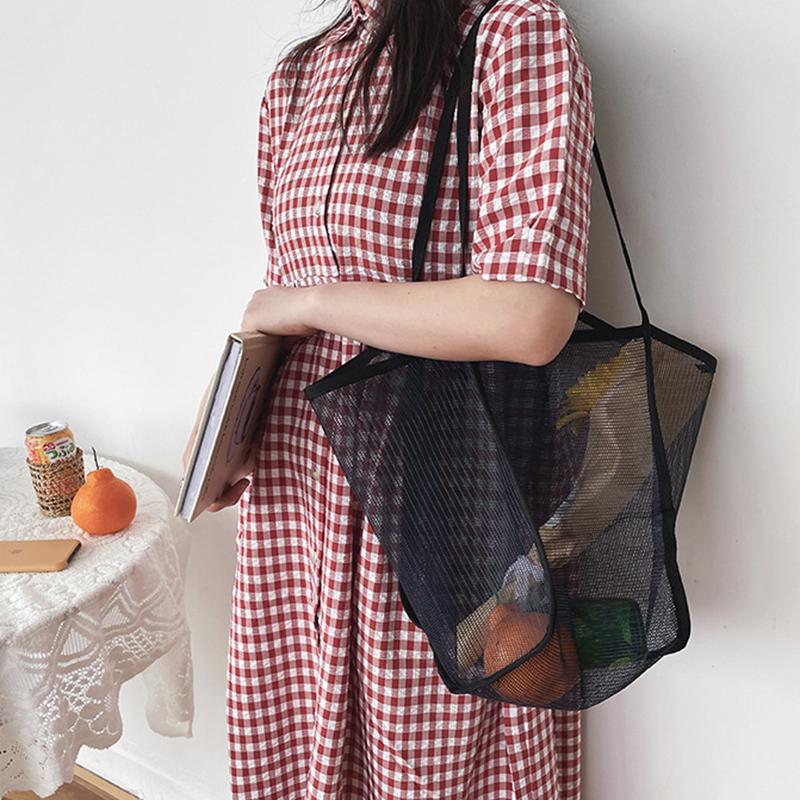 Large Capacity Beach Bag Lightweight Mesh Tote Bag Fashionable and Versatile Shopping Bag For Women Travel