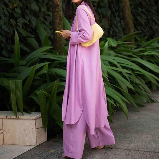 Set 3 Pezzi/Set Top Pantaloni Cappotto Donna Colore Unico Scollo a V Profondo Corto