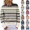 Women's Fashion Soft Long Sleeve Printed Neck Pullover Sweater for Fall Winter