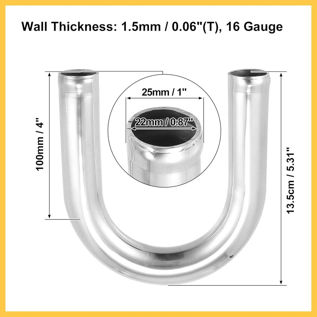OD 1" 25mm Leg Length 4" 100mm Aluminum Alloy Tube Intercooler Pipe 180 Degree U Shape Bend Elbow Air Intake Tube Silver Tone for Car Auto