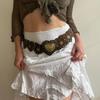 Unique Cutout Waist Belt for Women PU Leather White Embellished Brown Belt Decorated with White Love Heart Belt