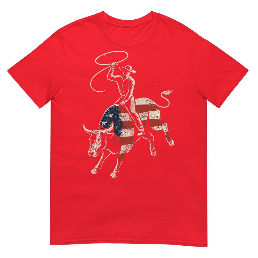 American Rodeo Bull Rider Usa Flag Patriotic Western Cowboy TShirt S