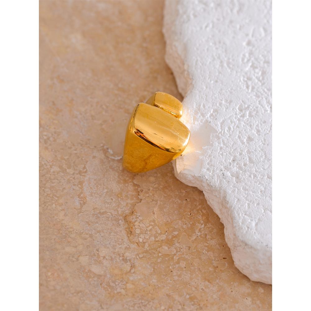 Yhpup Stainless Steel Smooth Metal Geometric Cast Golden Ring for Women Charm Texture Rust Proof Fashion Statement Jewelry