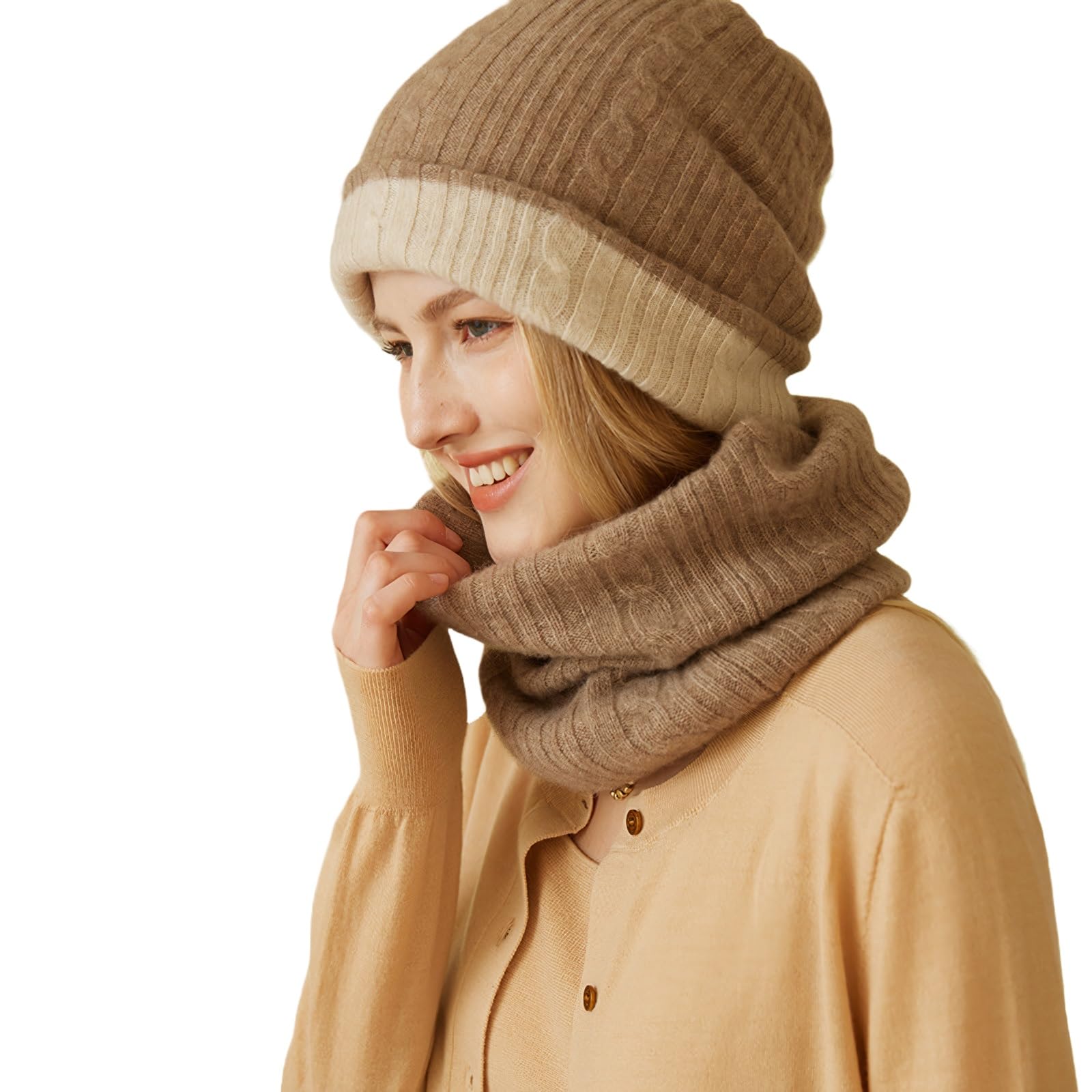 

Sanctrifolium Cashmere Snood Neck Warmer, 100% Pure Cashmere, Solid Color, for Men and Women (Mocha)