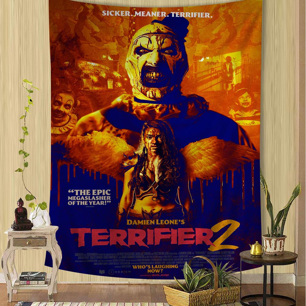 Terrifier Horror Movie Anime Tapestry Hippie Flower Wall Carpets Dorm Decor Cheap Hippie Wall Hanging