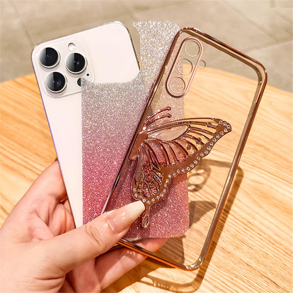 Gradient Butterfly Quicksand Phone Case For Samsung Galaxy M55 M54 M34 M14 M53 M52 M51 M23 M33 M21 M31 F15 Soft Silicone Cover