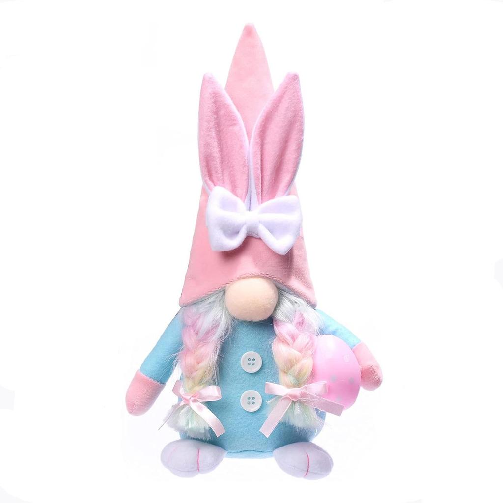 Faceless Bunny Doll with Radish-Colored Egg Ornament for Easter Party Décor