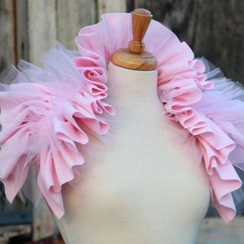 Vintage Victorian Ruffled Shrug Shawl Boleros Ribbon False Collar Renaissance Costume Cosplay Accessories for Unisex