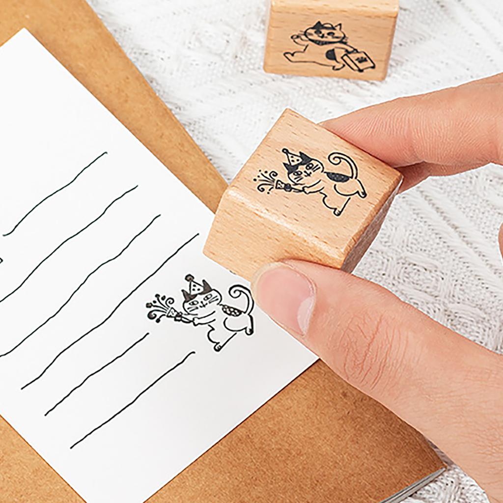 Lovely Animal Stamp Cats Series Stamp Wood Rubber Stamp Decorative Stamp Scrapbooking Supplies for Card Making
