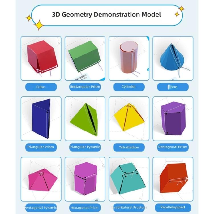 Portable Geometric Models Demonstrators with String Closure Foldable Paper Geometric Shape Workbook Kid Educational Toy