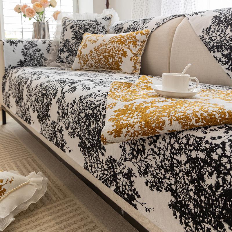 Retro Artistic Sense Chenille Sofa Cushion Four Seasons Universal Modern Non-Slip Anti-Scratching Sofa Cushion Cover Cloth Ink Painting